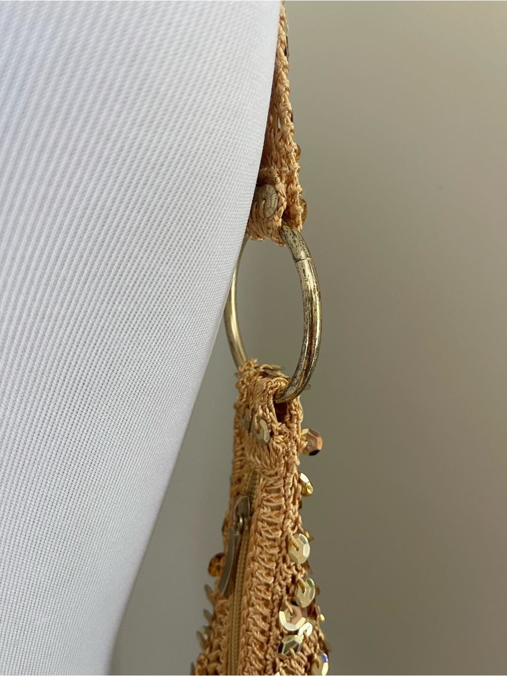 Fashion Express Gold Sequin Crochet Hobo Shoulder Bag Y2K - Picture 5 of 16